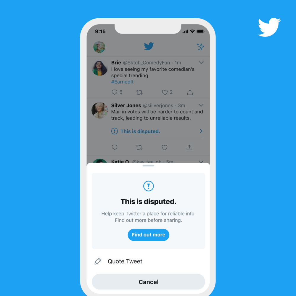 Before users can retweet something labeled as misinformation, they will see an alert that the tweet is 