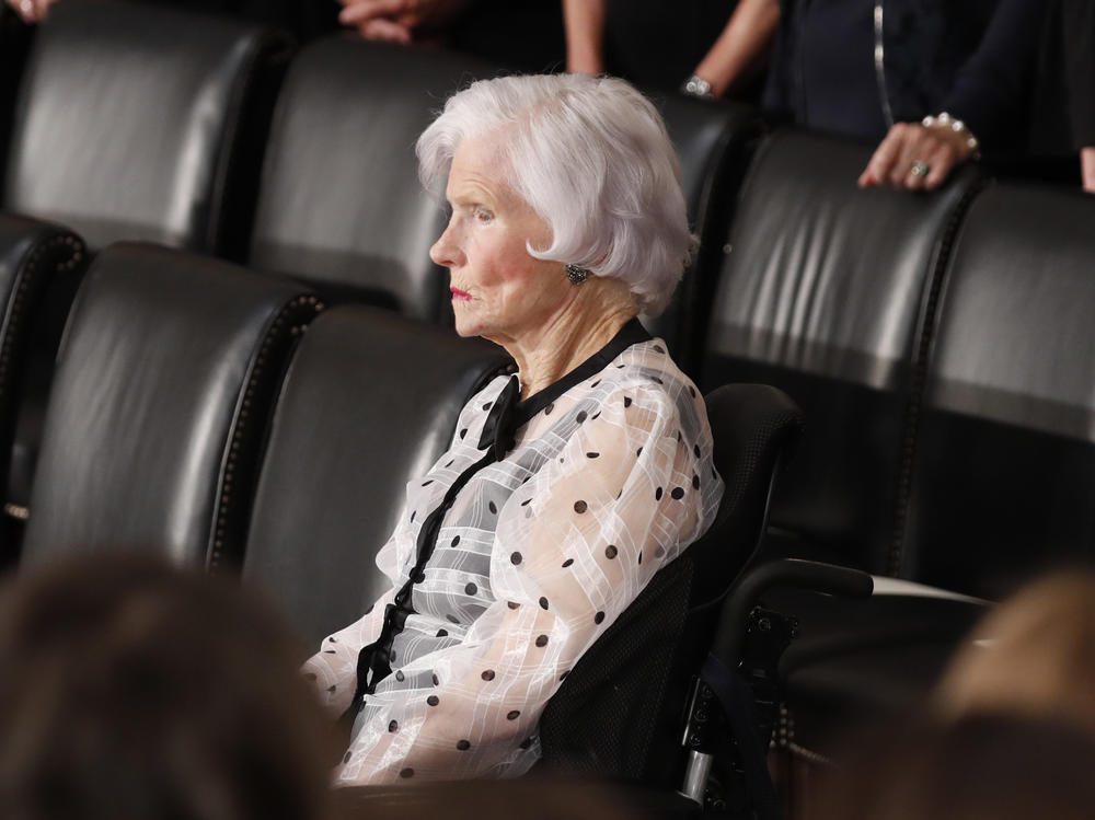 Roberta McCain, the mother of late U.S. Senator John McCain, is seated prior to ceremonies honoring him in the Capitol Rotunda, Aug. 31, 2018