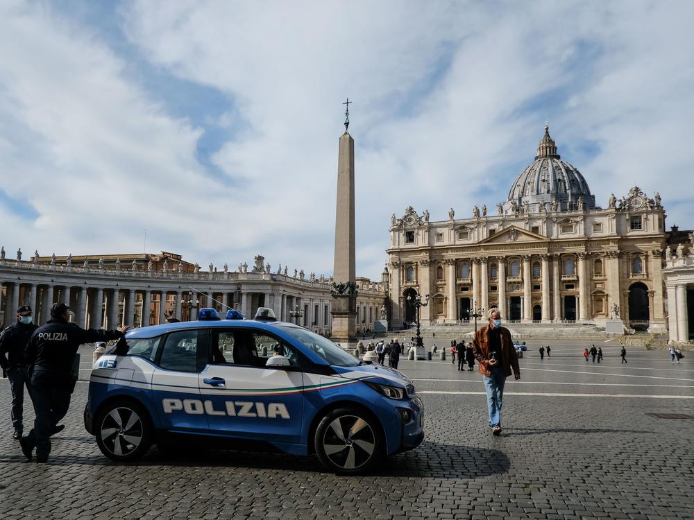 Italian police are stationed in St. Peter's Square at the Vatican, on Tuesday.