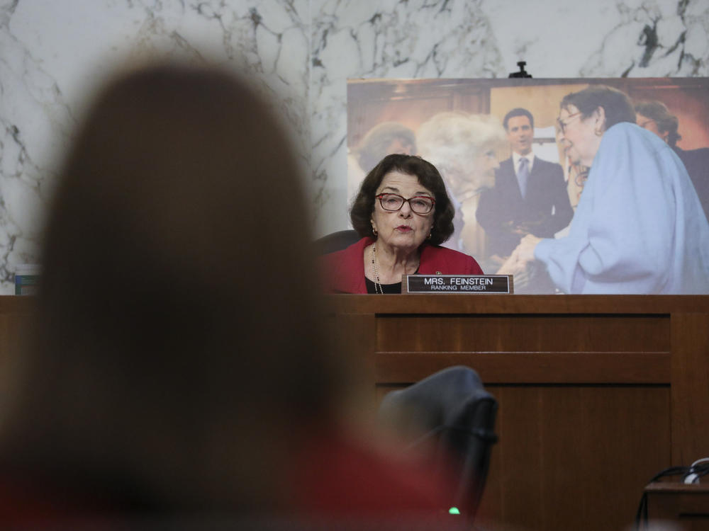 Senate Judiciary Committee Ranking Member Sen. Dianne Feinstein, D-Calif., questions Supreme Court Justice nominee Judge Amy Coney Barrett on the second day of her confirmation hearings on Capitol Hill on Tuesday.