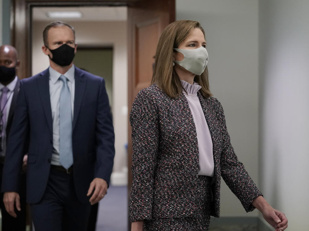 Supreme Court nominee Amy Coney Barrett arrives Wednesday for the third day of her confirmation hearing with the Senate Judiciary Committee.