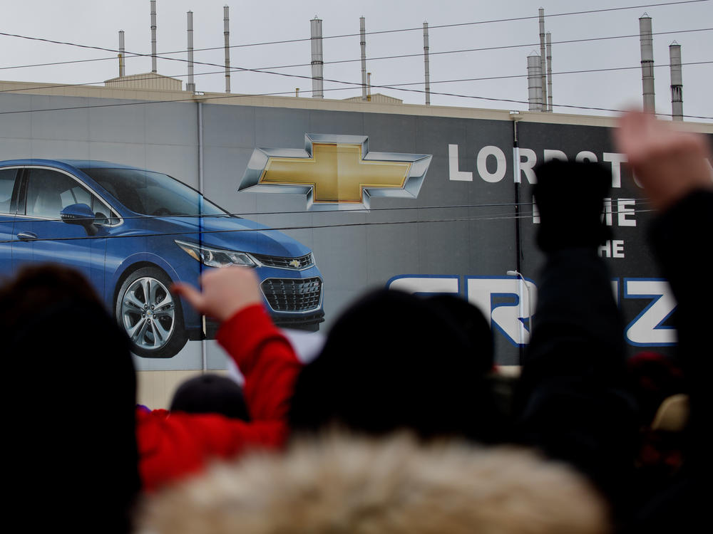 Workers rally outside General Motors' plant in Lordstown, Ohio, on March 6, 2019 — the day the sprawling facility was idled after more than 50 years of producing vehicles.
