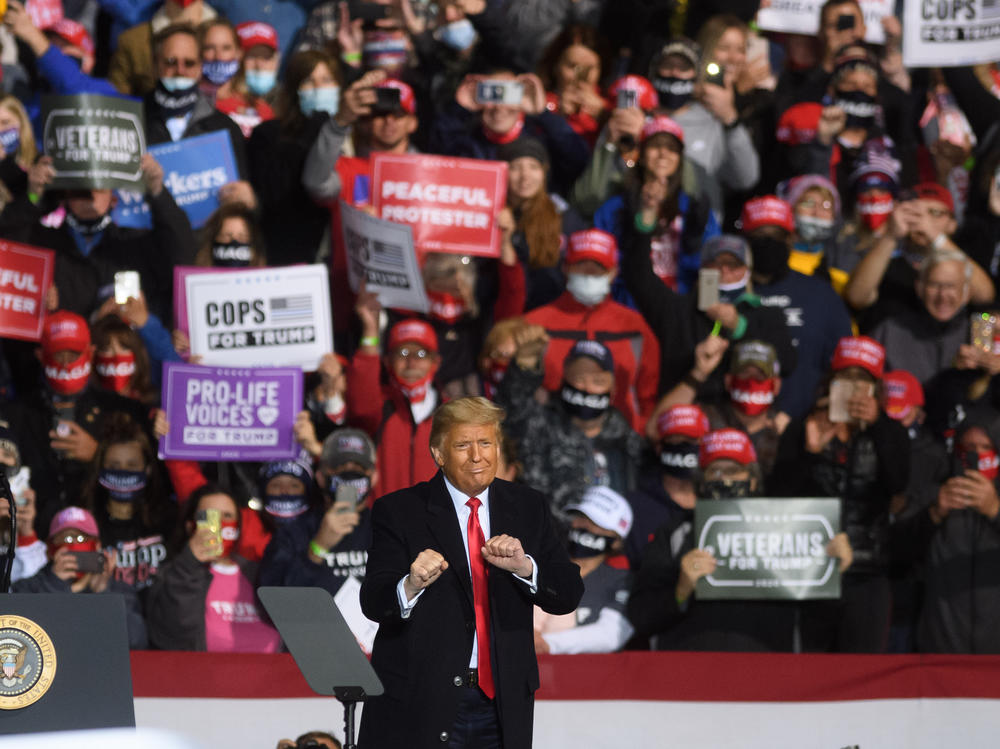 President Trump dances after his hour-long speech to supporters at a rally in Johnstown, Pa., Tuesday evening.