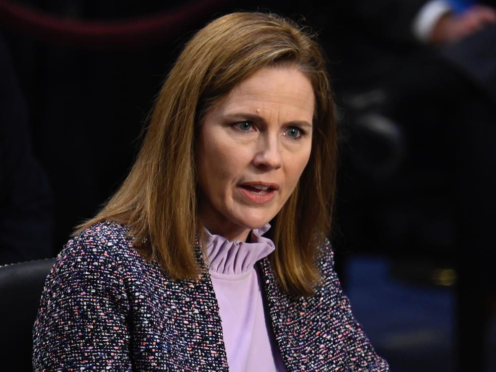 Supreme Court nominee Judge Amy Coney Barrett testifies before the Senate Judiciary Committee on the third day of her confirmation hearing  Wednesday. (Andrew Caballero-Reynolds-Pool/Getty Images)