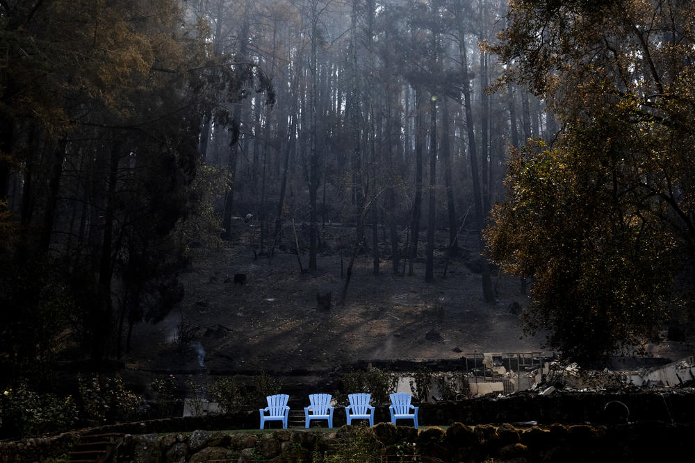 The Osbornes' two-story house burned to the ground during the Glass Fire in Napa County, Calif. Their lawn furniture somehow survived.