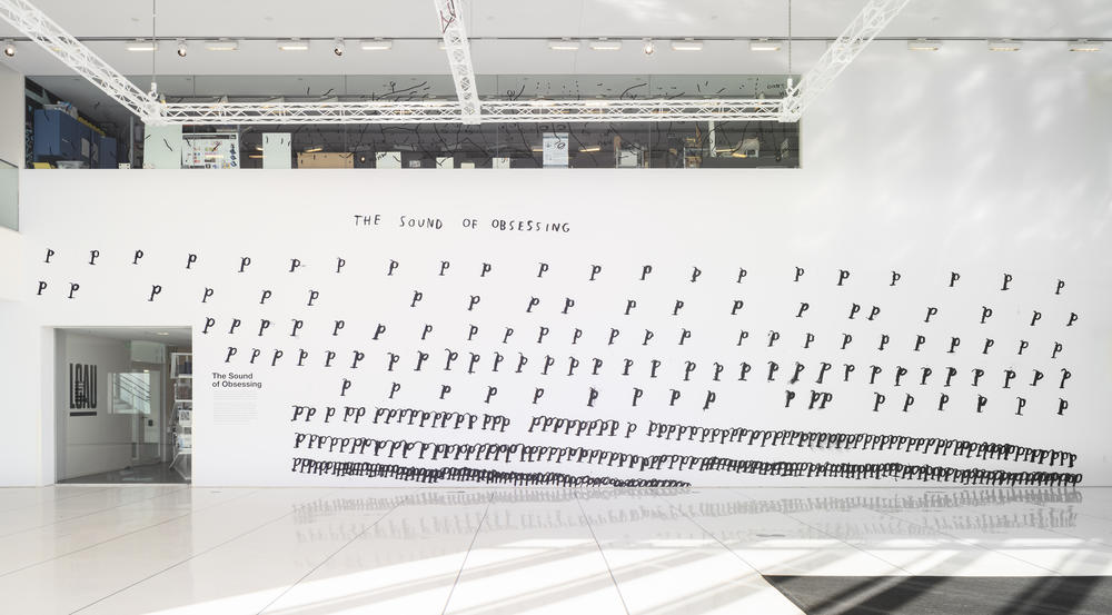 <em>The Sound of Obsessing </em>is a 2020 large vinyl print filled with hand-drawn 