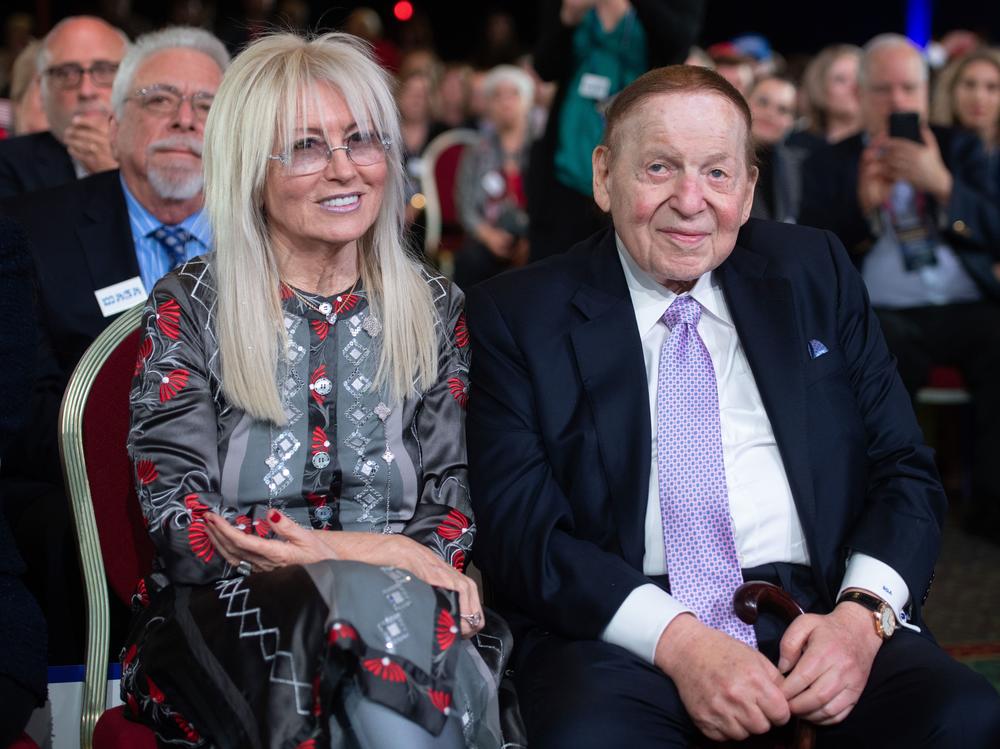 Sheldon Adelson and his wife Miriam at a speech by President Trump during the Republican Jewish Coalition 2019 Annual Leadership Meeting in Las Vegas.