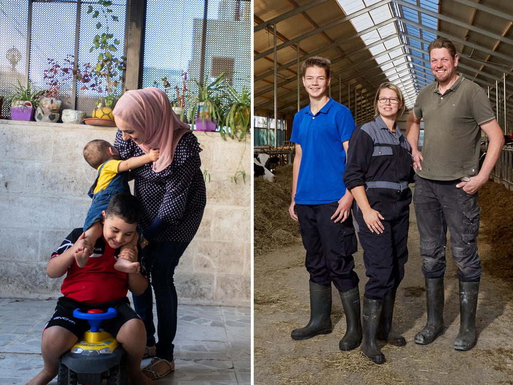 From left: Sawsan al-Ramemi of Amman, Jordan, is a mom of two — and expecting her third child. Her husband is working in the U.S. Nienke Pastoor of the Netherlands has been juggling her job as a dairy farmer and helping her four teenagers with their online schoolwork. Jessica Barrera of Eau Claire, Wis., is finding ways to spread joy with her son, Niko, who's a virtual student these days.
