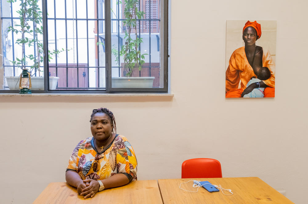Osas Egbon, co-founder of a group that helps women who've been trafficked for sex work, at a cafe in Palermo where she meets with women she's seeking to help.