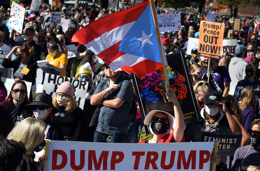 Protesters in Washington, D.C., are rallying against President Trump and the nomination of Judge Amy Coney Barrett to the Supreme Court.
