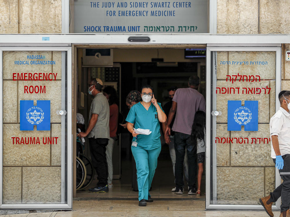 The emergency medicine center of Hadassah University Hospital Ein Kerem in Jerusalem, where senior Palestinian official Saeb Erekat is being treated, in a photograph taken on Monday.