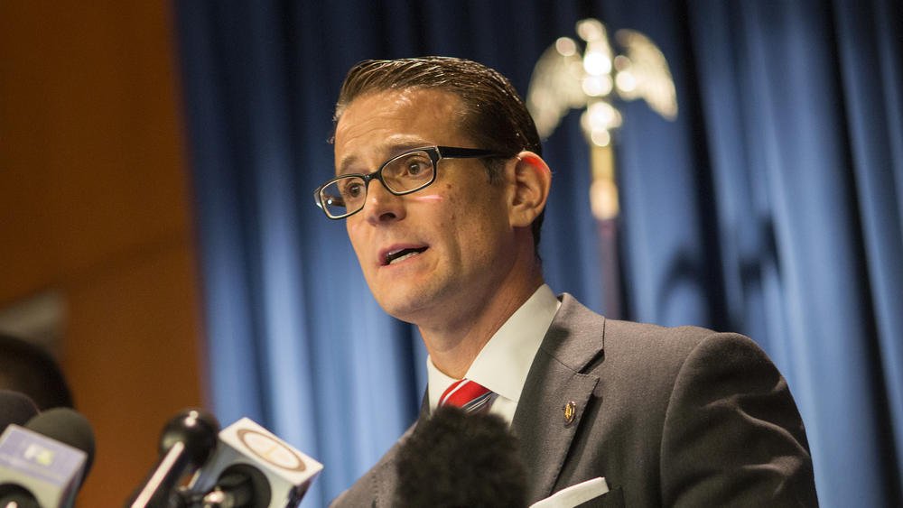Riverside County District Attorney Mike Hestrin speaks at a press conference on Jan. 18, 2018, in Riverside, Calif.