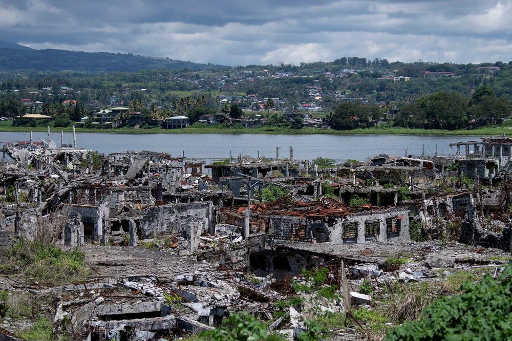 A general view shows destroyed buildings in Marawi on the southern island of Mindanao last year.