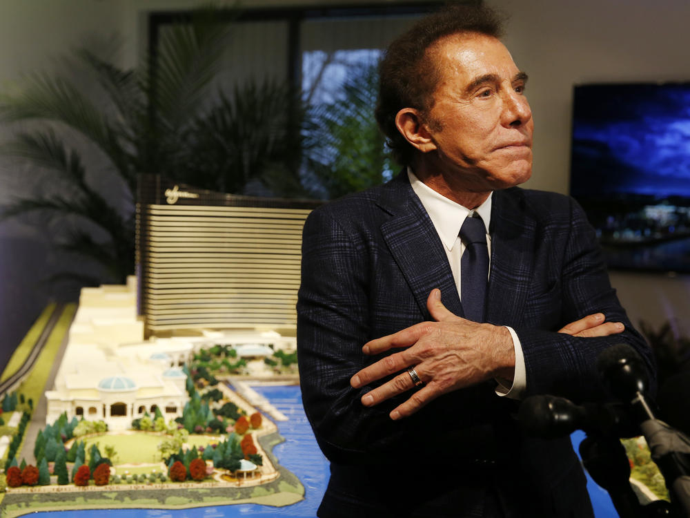 Steve Wynn speaks to reporters in Massachusetts in 2016, when he still led Wynn Resorts. In 2018, Wynn stepped down from the company after a series of allegations of sexual misconduct, including one allegation of rape. Wynn has denied any wrongdoing.