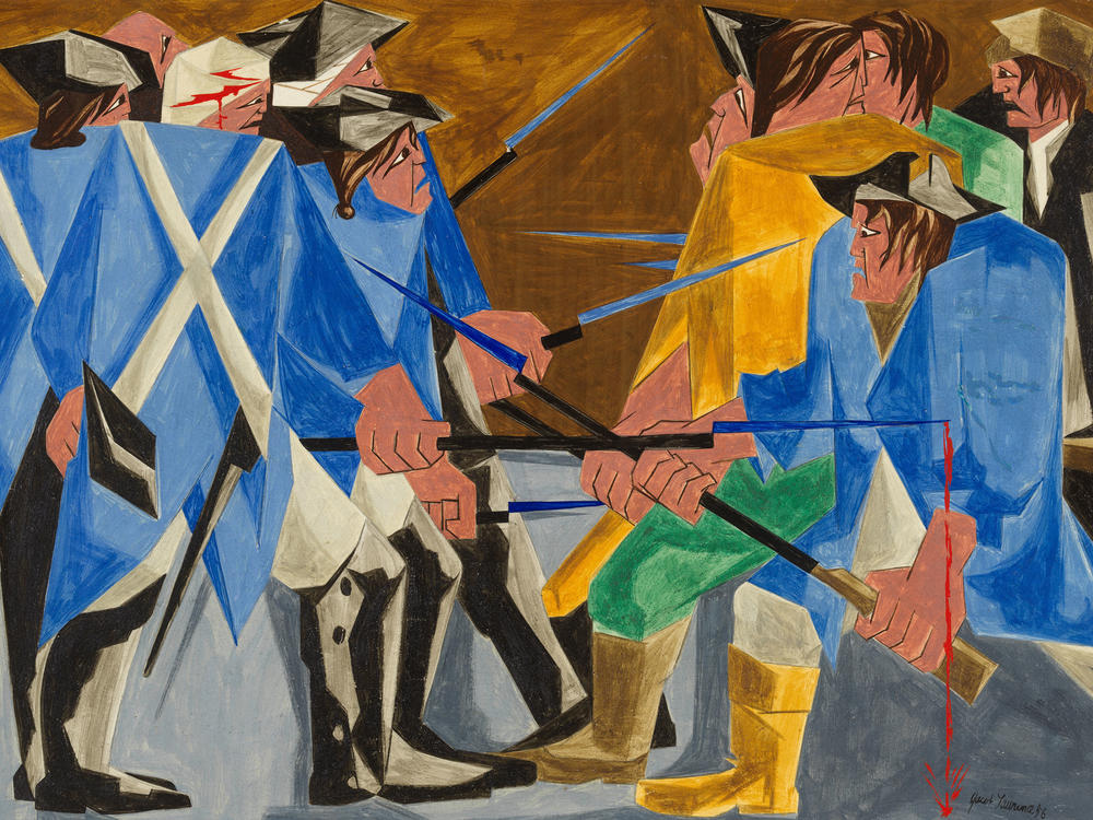 The formerly missing panel is titled, <em>There are combustibles in every State, which a spark might set fire to. --Washington, 26 December 1786, Panel 16, 1956</em>.