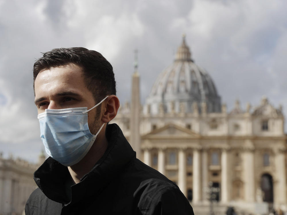 Whistleblower Kamil Jarzembowski meets journalists outside St. Peter's Square at the Vatican on Oct. 14. He reported the abuse to Roman Catholic Church authorities in 2012. In 2017, he went public. 