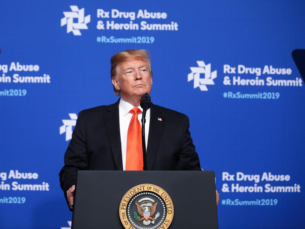 President Donald Trump speaks at the Rx Drug Abuse & Heroin Summit on April 24, 2019 in Atlanta. President Trump declared the opioid crisis a public health emergency.