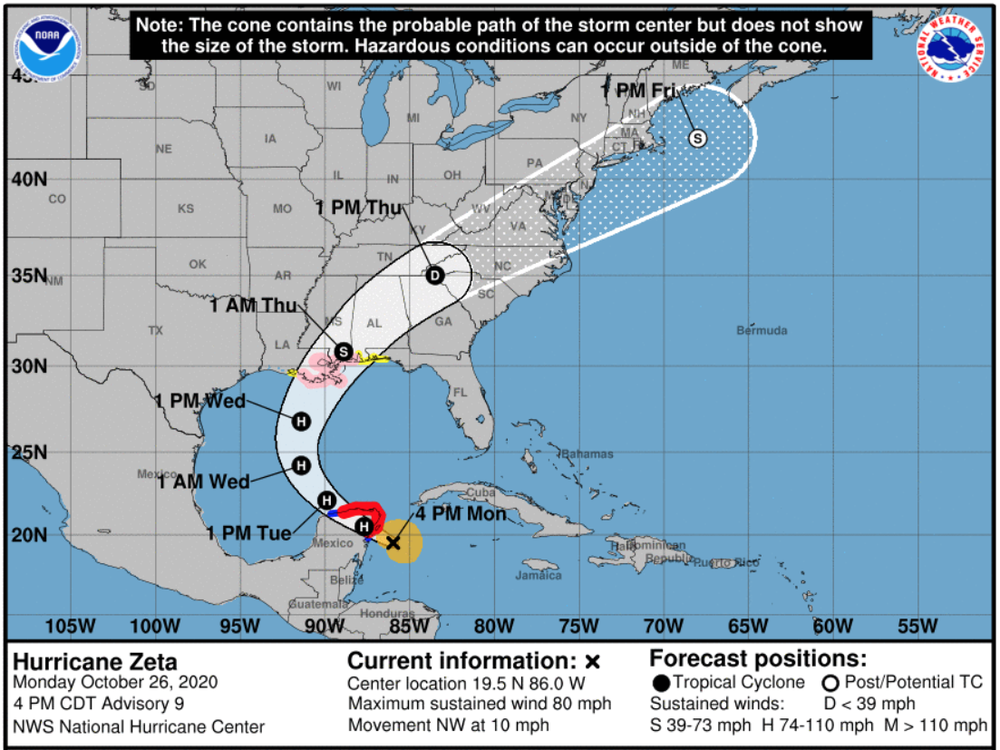 Hurricane Zeta is forecast to make landfall in Louisiana on Wednesday night.×