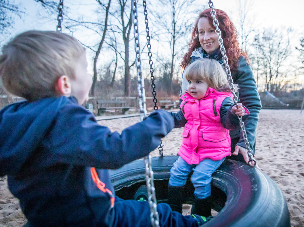 Rachael Shannon with her children JoJo and Nora in Filderstadt, Germany, in 2017. The Shannons moved back to the U.S. the following year due to a job change.