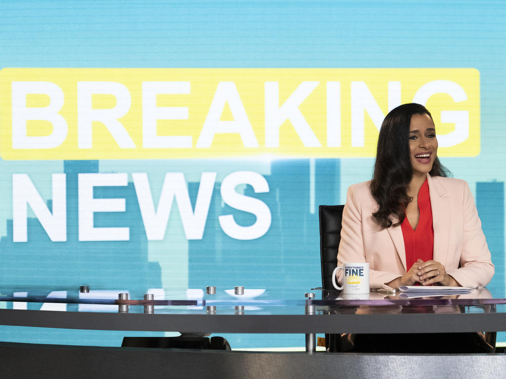 Sarah Cooper delivers the news in her special <em>Everything's Fine</em>.
