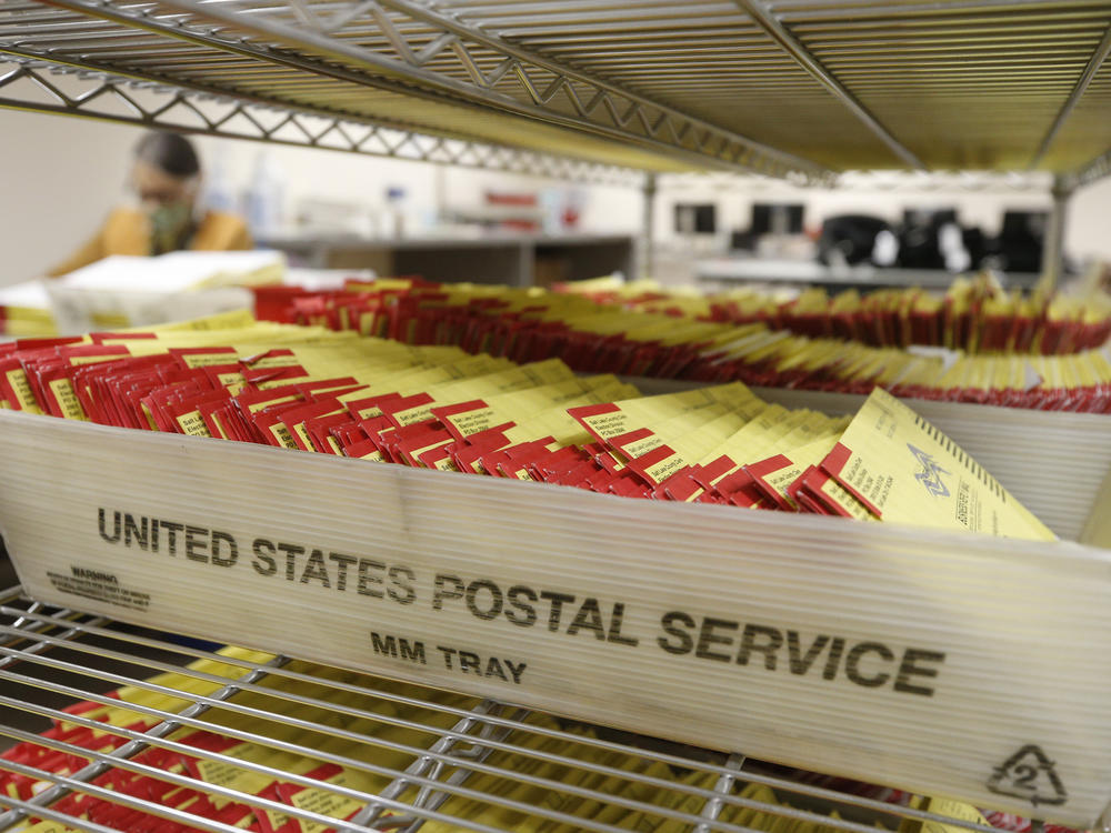 Mail-in ballots waiting to be processed by election workers in Salt Lake City, Utah.