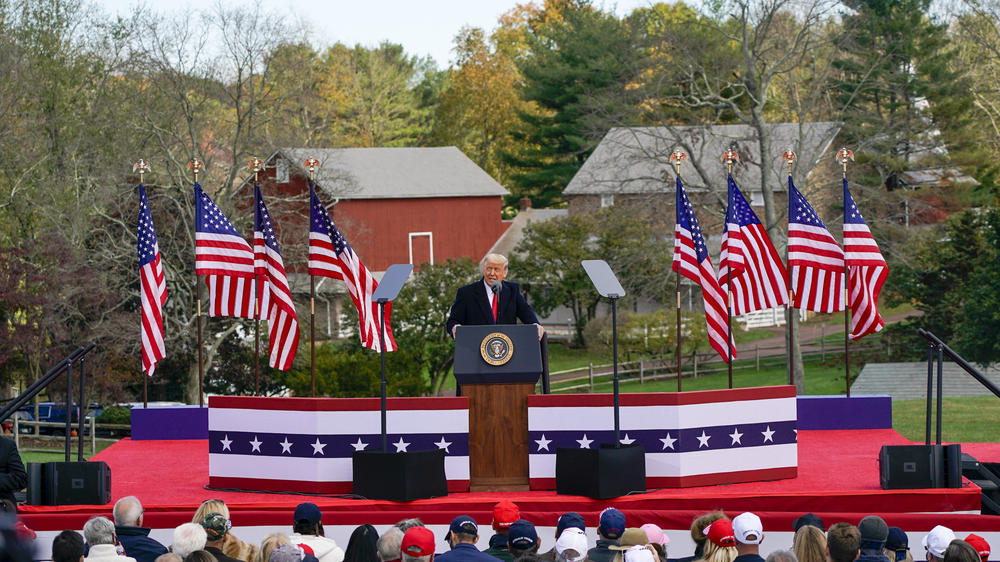 President Trump speaks at a campaign rally in Newtown, Pa., on Saturday — one of four stops in the crucial swing state.