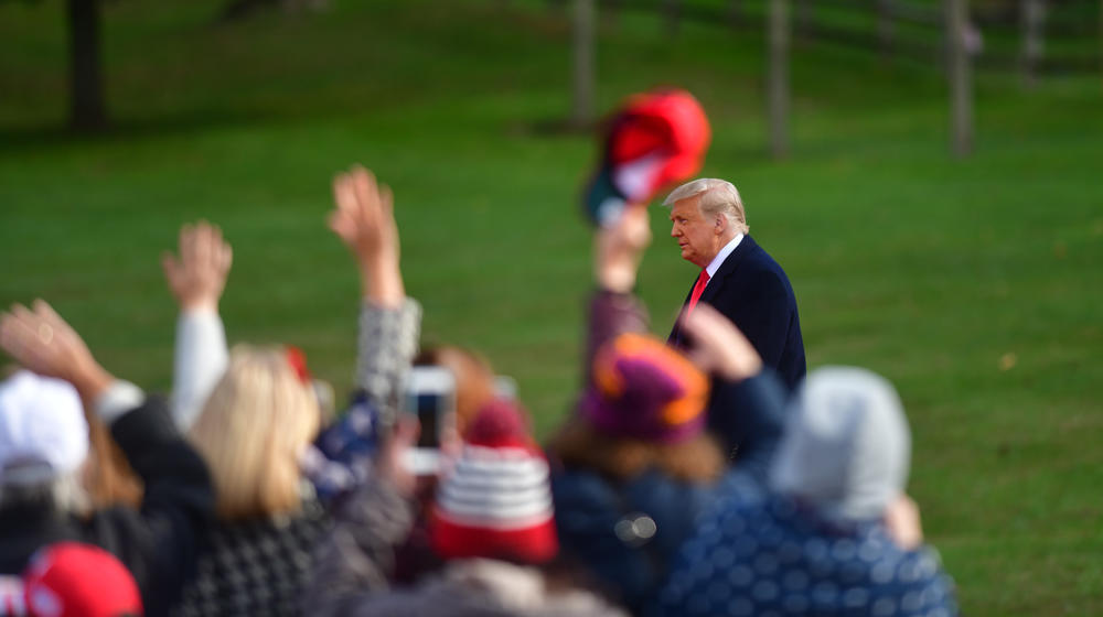 President Trump arrives at a rally on Saturday in Newtown, Pa.