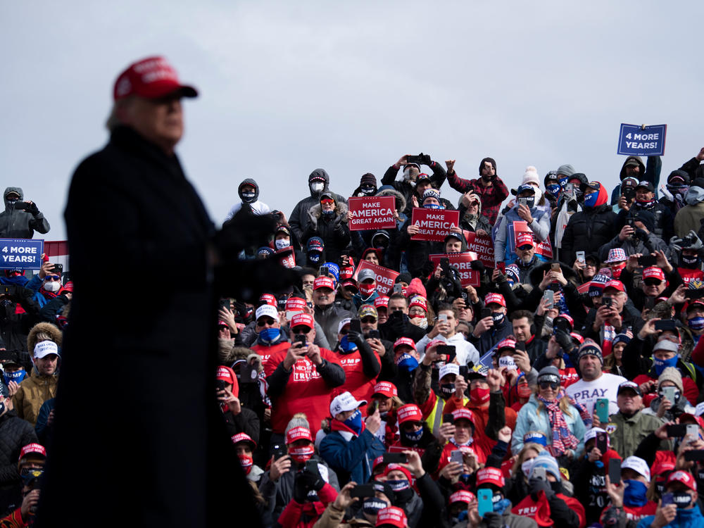 President Trump speaks at a rally in Washington, Mich., on Sunday.