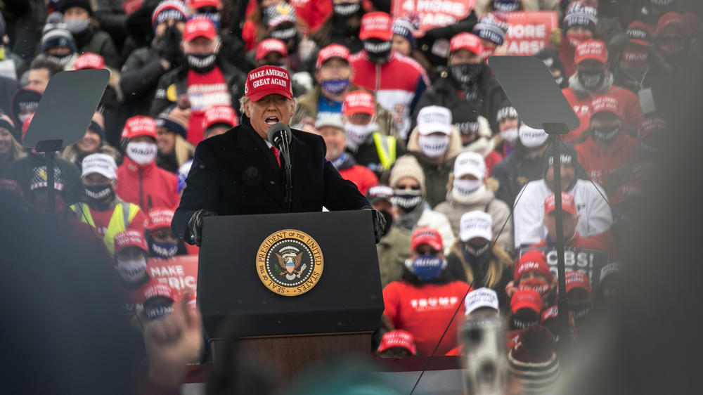 President Trump addresses supporters Sunday at a campaign rally in Macomb County, Mich.