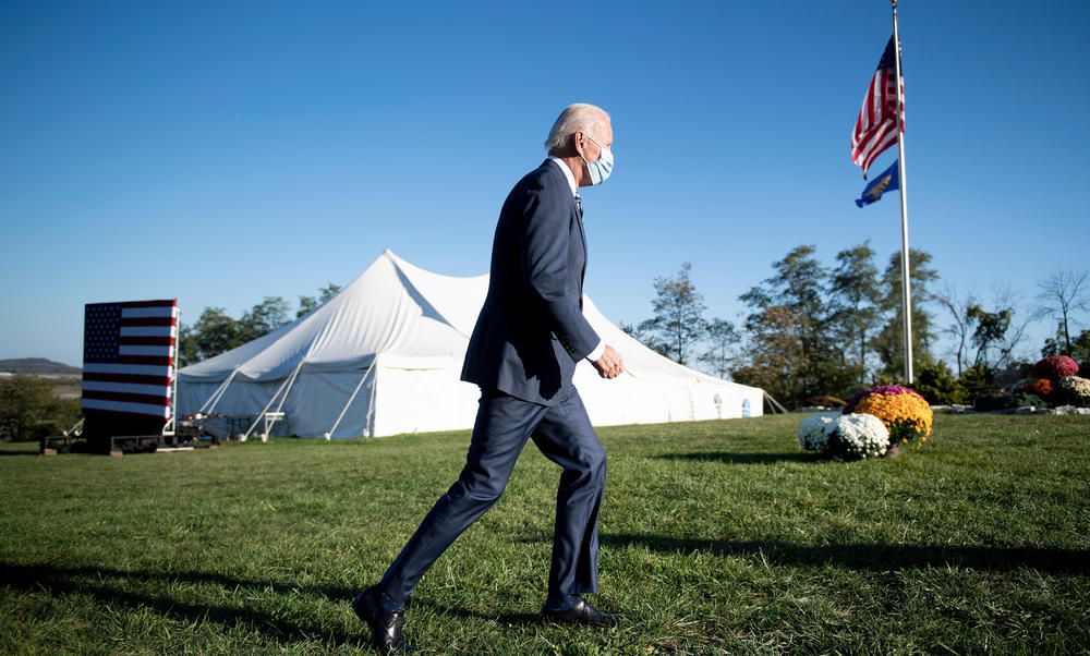 Biden leaves the Gettysburg battleground after delivering remarks at the historic Civil War site in Pennsylvania in October.