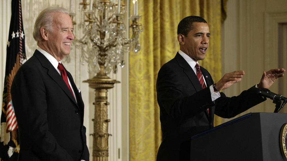 Vice President Biden joins President Barack Obama as he speaks about a newly created working families task force just 10 days after they were inaugurated in 2009.