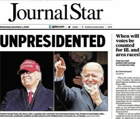 Wednesday's front page in the Peoria, Ill., <em>Journal Star</em> was a play on the word many have used for Trump's four years in the White House: unprecedented.
