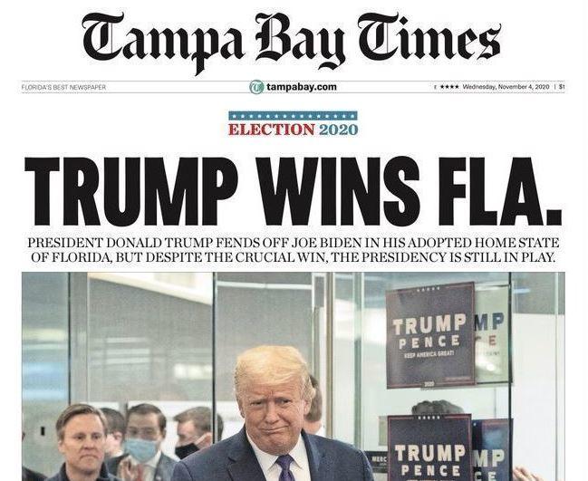 The front page of the <em>Tampa Bay Times </em>on Wednesday trumpeted the biggest local news: President Trump had captured the state's electoral votes.