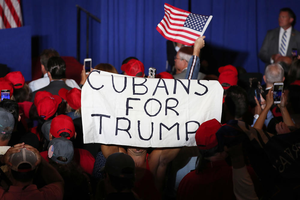 People attend a rally for Vice President Pence as he speaks during the Donald J. Trump for President Latino Coalition Rollout on June 25, 2019 in Miami, Fla. President Trump's reelection campaign has aggressively courted Latino voters in Florida for years, particularly conservative Cuban Americans.