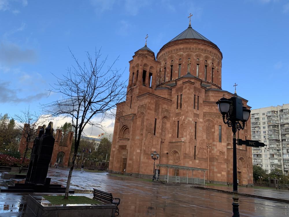 The Armenian Apostolic cathedral in Moscow has become the center of gravity for the Armenian community in Russia. The church, consecrated in 2013, is built out of tuff stone in the traditional Armenian style.