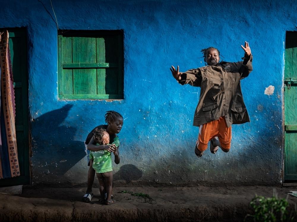 Children play on the street in a village outside of Addis Ababa, Ethiopia.