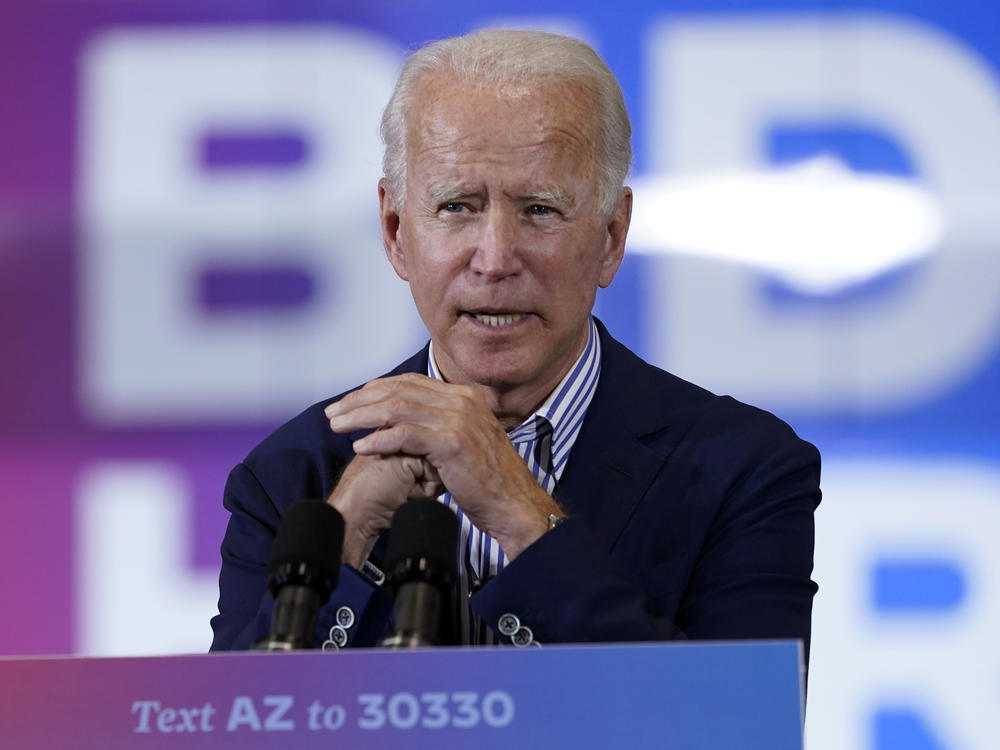 Democratic presidential candidate former Vice President Joe Biden kicks off a small business tour at the Carpenters Local Union 1912 in Phoenix on Oct. 8.