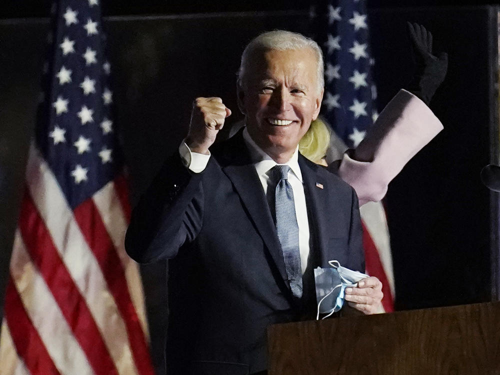 Joe Biden rallied supporters Wednesday, Nov. 4, in Wilmington, Del. Though he is now U.S. president-elect, Biden will have to await outcomes of January run-off races in the Senate to know much support he's likely to get there for his health care agenda.