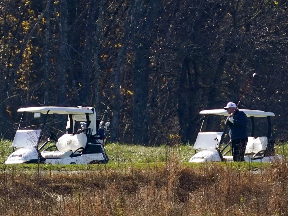 President Trump plays golf at the Trump National Golf Course on Saturday in Sterling, Va.