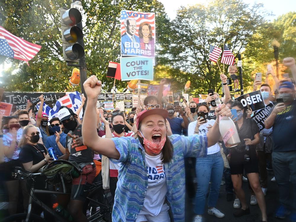 Soon after Joe Biden was declared the winner of the 2020 presidential election Saturday, a celebratory crowd headed to Black Lives Matter Plaza across from the White House in Washington, D.C.
