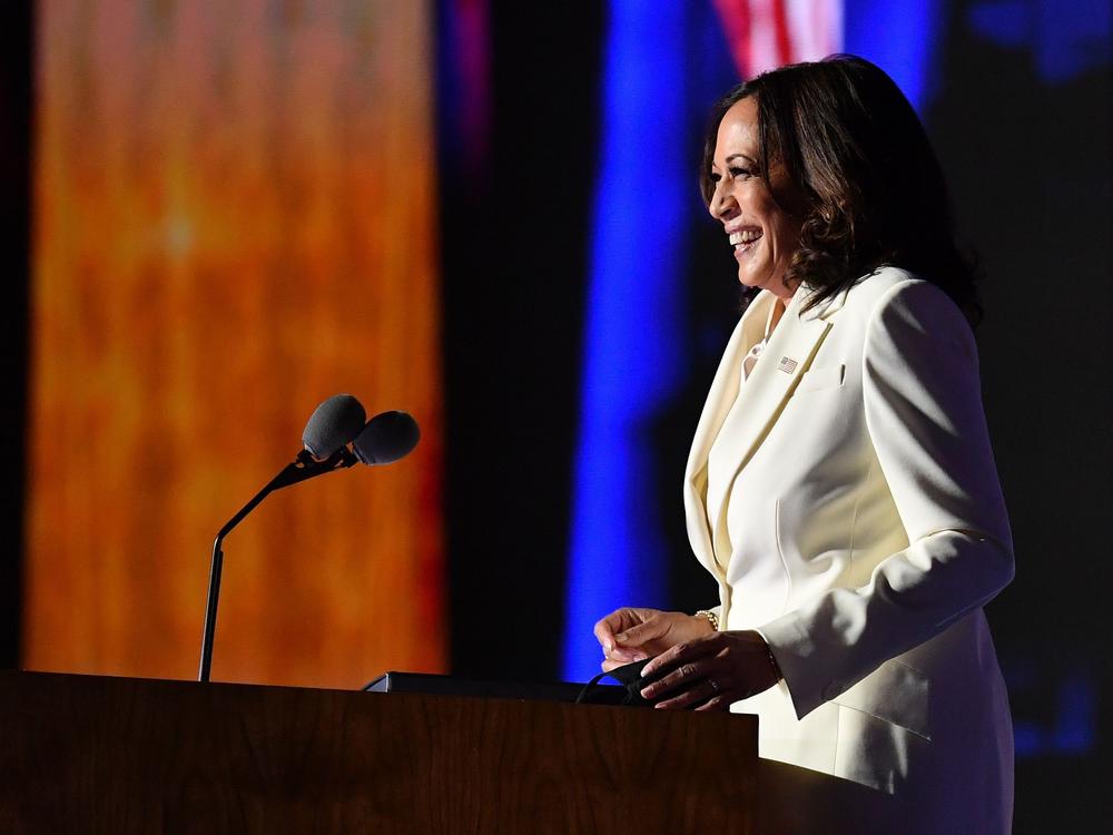 Vice President-elect Kamala Harris delivers remarks Saturday night in Wilmington, Del.