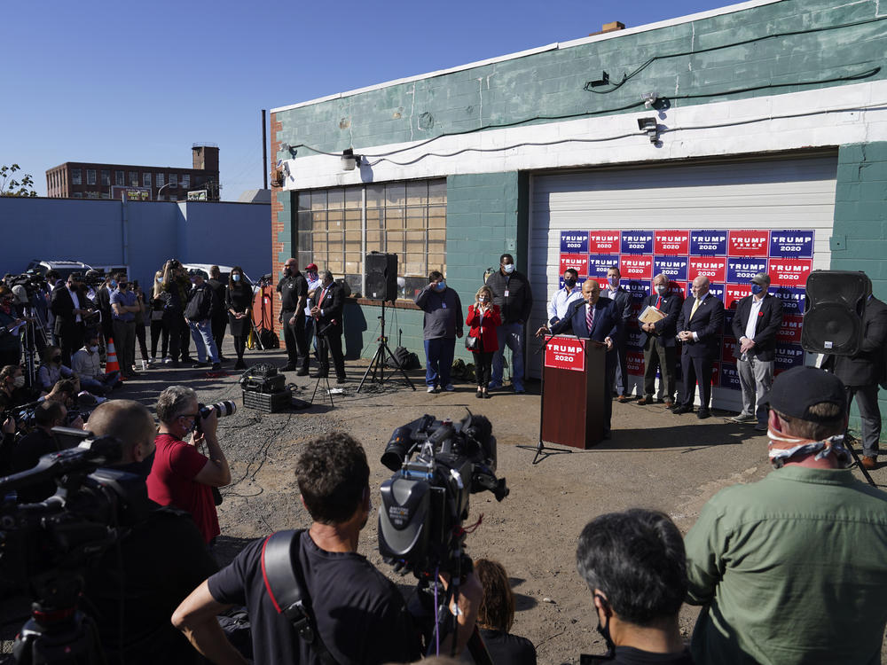 Trump's allies give a news conference at Four Seasons Total Landscaping in Philadelphia.