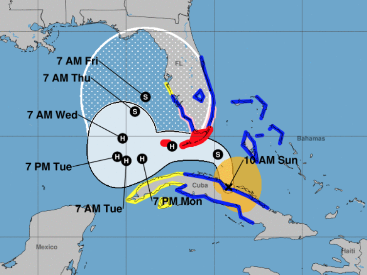 Tropical Storm Eta will brush the southern coast of Florida on Sunday before regrouping in the Gulf of Mexico and heading back toward the state.