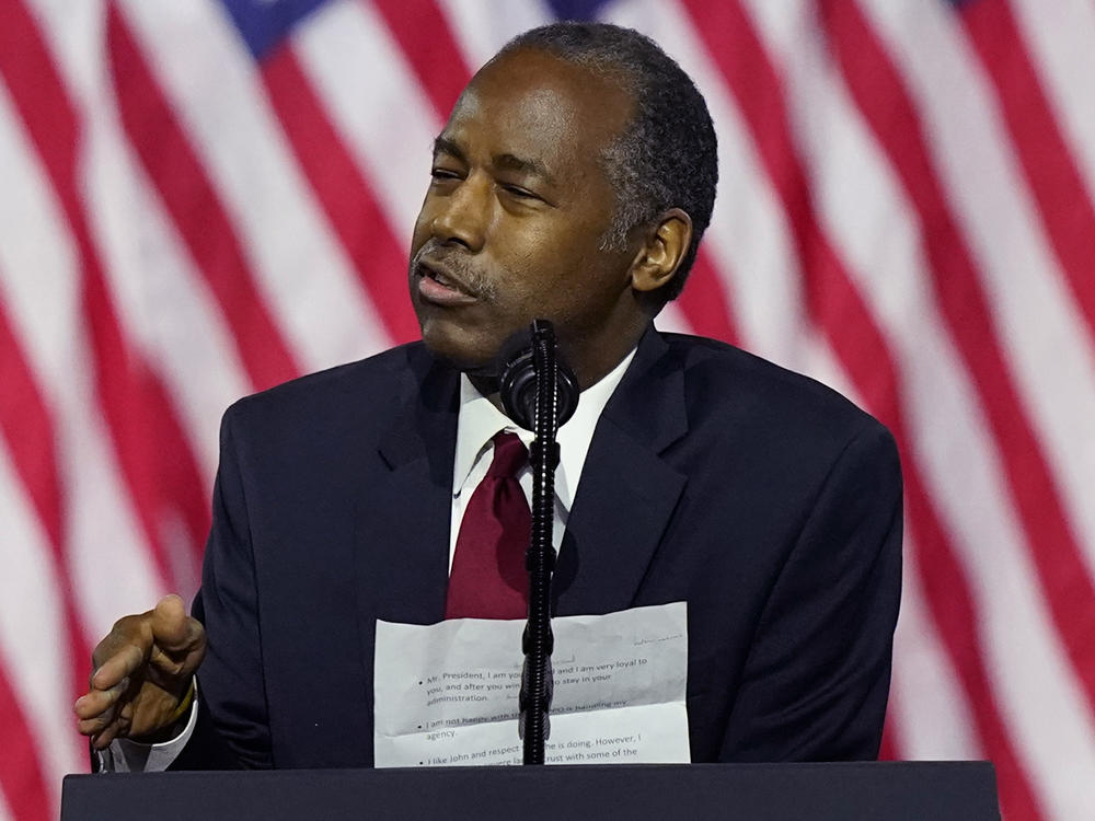 Housing and Urban Development Secretary Ben Carson speaks in September in Atlanta. Carson is the latest Trump administration official to test positive for the coronavirus.