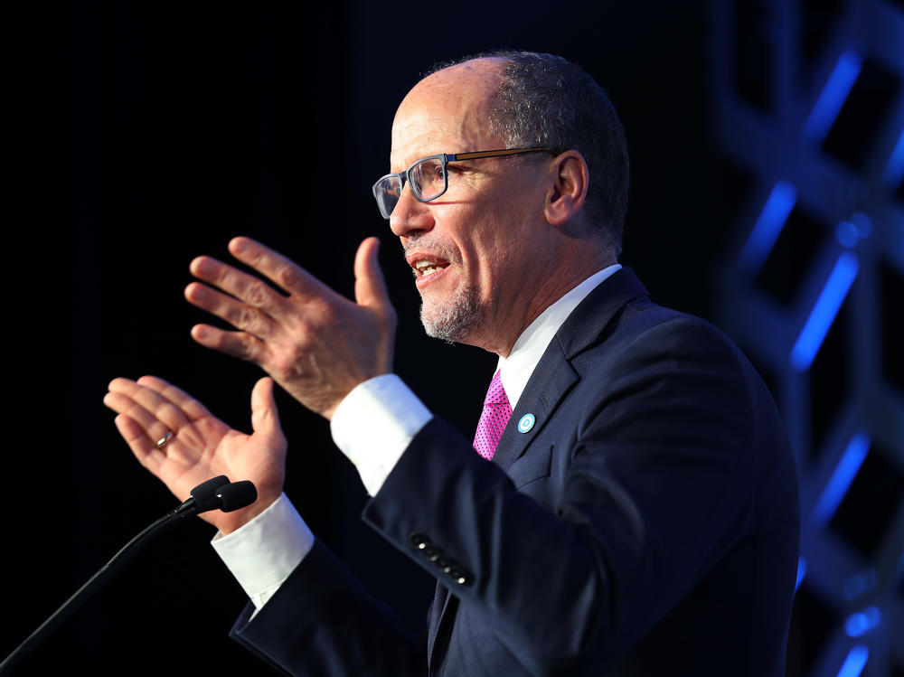 Democratic National Committee Chair Tom Perez speaks in February in Charlotte, N.C. Democrats are arguing over the future of the party after it lost some seats in the House of Representatives.