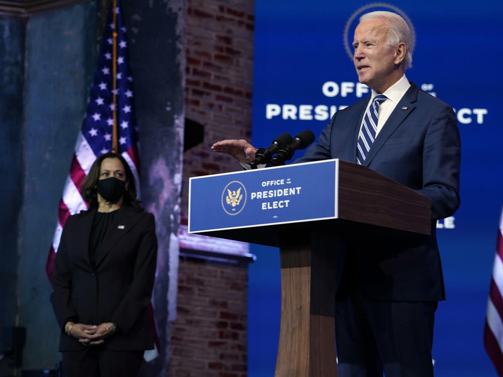 President-elect Joe Biden speaks Tuesday, Nov. 10, 2020, at The Queen theater in Wilmington, Delaware.
