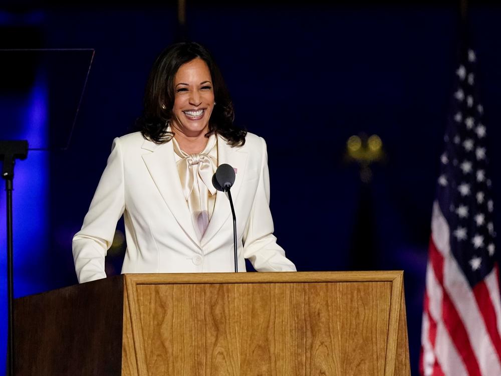 Vice President-elect Kamala Harris speaks on Nov. 7 in Wilmington, Del.