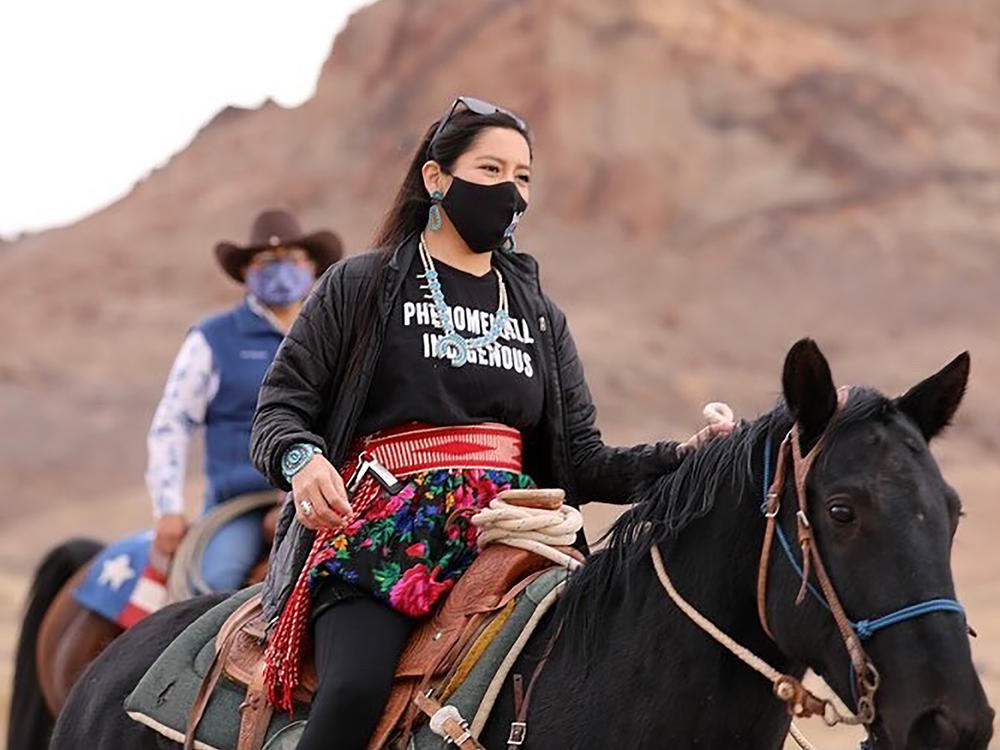Allie Young, a Diné woman on the Navajo Nation in Arizona, is among a group of Native Americans riding on horseback to the polls on Election Day.