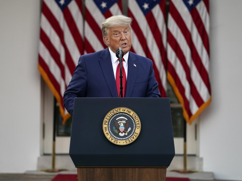 President Trump speaks in the Rose Garden of the White House on Friday.