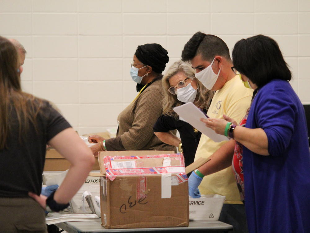 Election workers examine ballots Friday in Cobb County in metro Atlanta as part of a statewide recount of the presidential race.